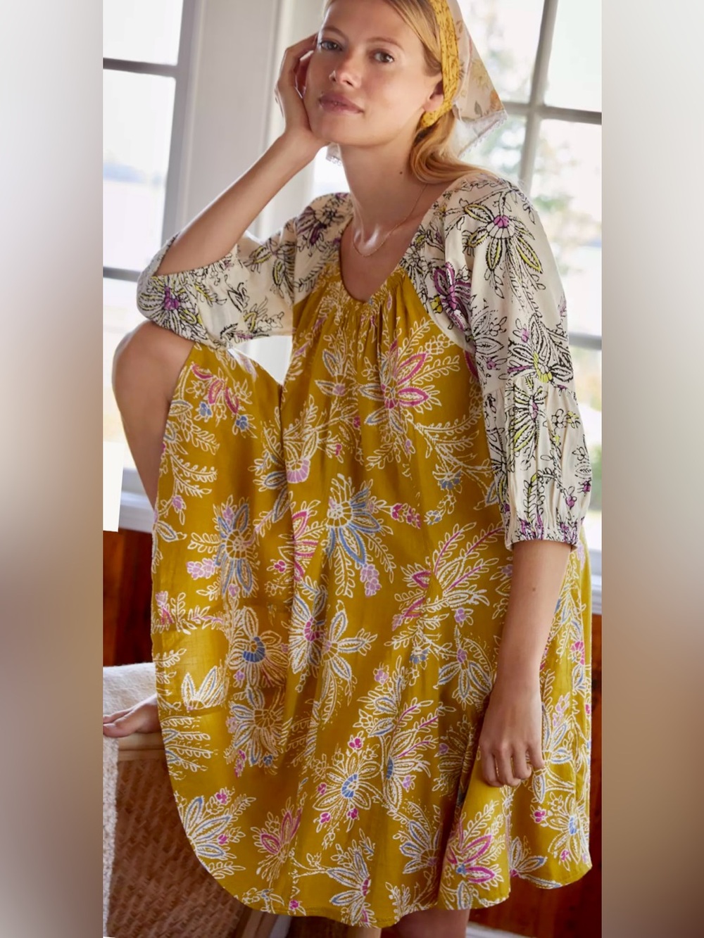 Daily Practice by Anthropologie Mollie Tunic Dress Boho Mustard sz XS